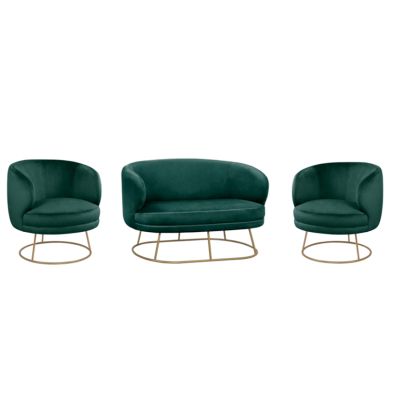 LIVING ROOM 3PCS SET ARIEN HM11051.03 CYPRESS GREEN VELVET-GOLD BASES