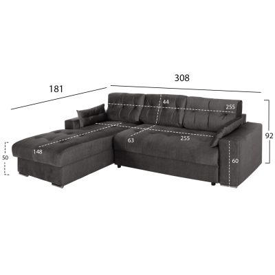 CORNER (LEFT) SOFA-BED WITH STORAGE SPACE CLANCY HM3281.02L ANTHRACITE FABRIC 308x181x92Hcm.