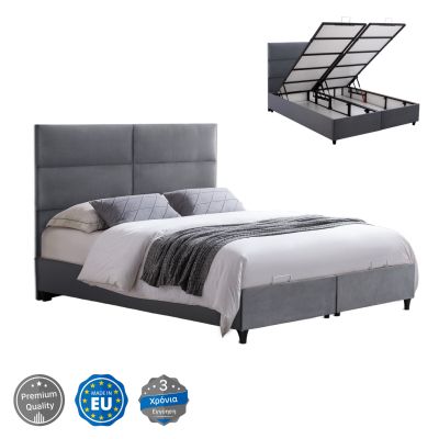 BED WITH STORAGE SPACE MILO HM738.10 GREY VELVET FABRIC FOR MATTRESS 140x200cm