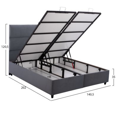 BED WITH STORAGE SPACE MILO HM738.10 GREY VELVET FABRIC FOR MATTRESS 140x200cm