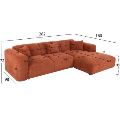 CORNER SOFA BRICKEN HM3275.03R BRICK RED FABRIC 110-282x98-160x72Hcm.