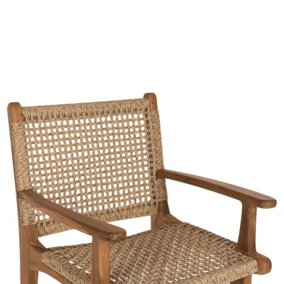 БАР СТОЛ С РАБОТИ TEO HM9807 ТИКОВО ДЪРВО И ВЪЖЕ В ЕСТЕСТВЕН ЦВЯТ 52x57x110Hcm.