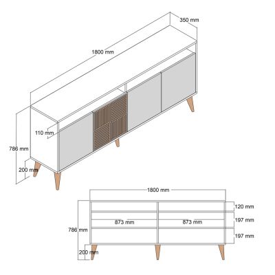 BUFFET MELAMINE IN WALNUT AND CHARCOAL GREY DOORS 180x35x78.6Hcm.HM9431.01