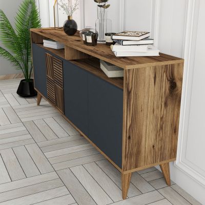 BUFFET MELAMINE IN WALNUT AND CHARCOAL GREY DOORS 180x35x78.6Hcm.HM9431.01