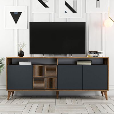 BUFFET MELAMINE IN WALNUT AND CHARCOAL GREY DOORS 180x35x78.6Hcm.HM9431.01