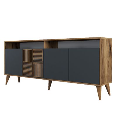 BUFFET MELAMINE IN WALNUT AND CHARCOAL GREY DOORS 180x35x78.6Hcm.HM9431.01
