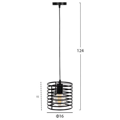 CEILING PENDANT LAMP HM4090 BLACK CYLINDRICAL METAL CAP Φ16x124Hcm.