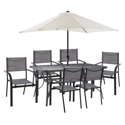 DINING SET WITH UMBRELLA 8 PCS GRAY TABLE 150X90 AND ARMCHAIR HM11533.10