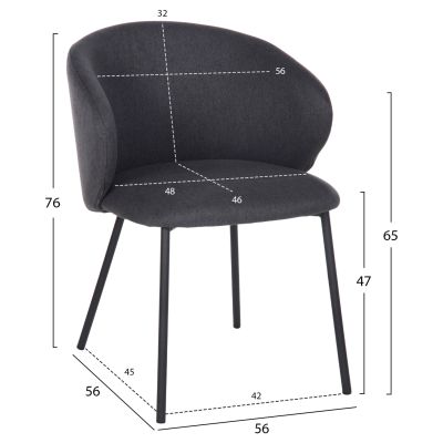 DINING CHAIR ISIAH HM9615.01 GREY FABRIC-BLACK METAL LEGS 56x56x76Hcm.