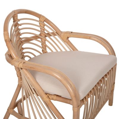 ARMCHAIR FEMUR HM9837 RATTAN IN NATURAL-WHITE CUSHION 72x66x75Hcm.