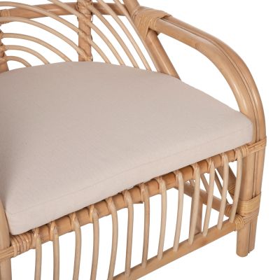 ARMCHAIR FEMUR HM9837 RATTAN IN NATURAL-WHITE CUSHION 72x66x75Hcm.