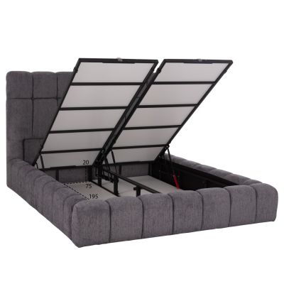 BED WITH STORAGE SPACE RAMON HM720.22 TEDDY FABRIC IN GREY-FOR MATTRESS 160x200cm.