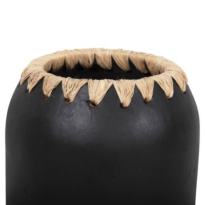 DECORATIVE VASE HM4376 TERRACOTTA IN WHITE WITH STRAW WEAVING ON THE RIM Φ21Χ32Hcm.