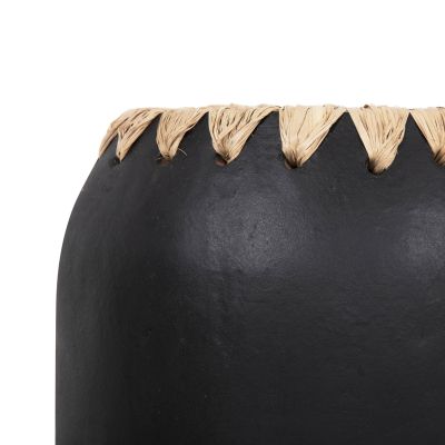 DECORATIVE VASE HM4376 TERRACOTTA IN WHITE WITH STRAW WEAVING ON THE RIM Φ21Χ32Hcm.