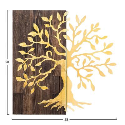 WALL DECORATION TREE FIGURE HM4751-METAL IN GOLD-WOOD 58x3(thickness)x58Hcm.