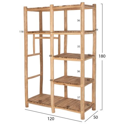 ENTRANCE RACK BALEN HM9550 TEAK WOOD IN NATURAL COLOR 120x50x180Hcm.