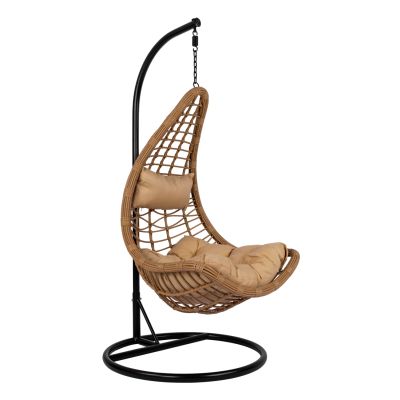 HANGING NEST LUCIA HM5676.01 BEIGE WICKER AND CUSHIONS - BLACK METAL Φ95Χ195Hcm.