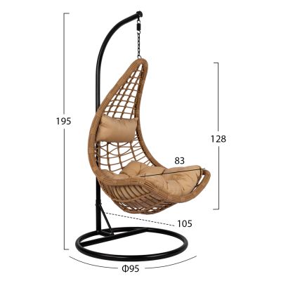 HANGING NEST LUCIA HM5676.01 BEIGE WICKER AND CUSHIONS - BLACK METAL Φ95Χ195Hcm.