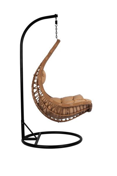 HANGING NEST LUCIA HM5676.01 BEIGE WICKER AND CUSHIONS - BLACK METAL Φ95Χ195Hcm.