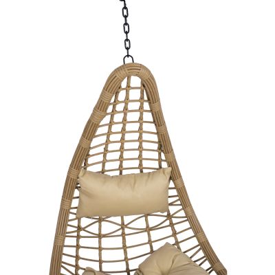 HANGING NEST LUCIA HM5676.01 BEIGE WICKER AND CUSHIONS - BLACK METAL Φ95Χ195Hcm.