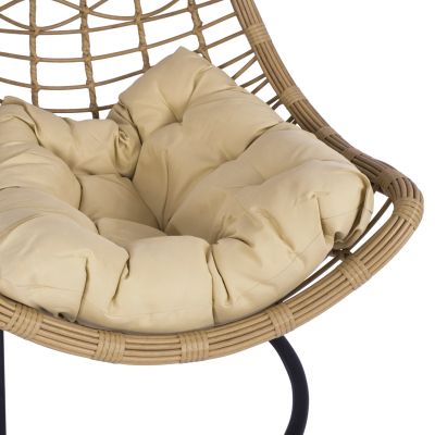 HANGING NEST LUCIA HM5676.01 BEIGE WICKER AND CUSHIONS - BLACK METAL Φ95Χ195Hcm.