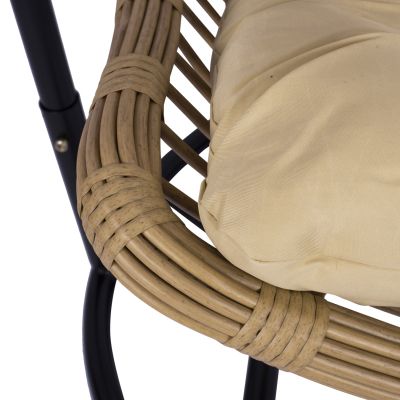 HANGING NEST LUCIA HM5676.01 BEIGE WICKER AND CUSHIONS - BLACK METAL Φ95Χ195Hcm.