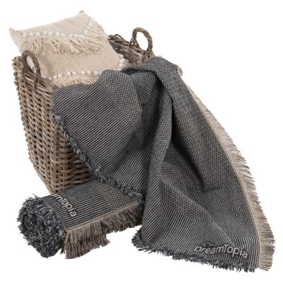 SOFA COVER-THROW WITH FRINGES DREAMTOPIA HM12165.03 IN BLUE COLOR 295X170cm.