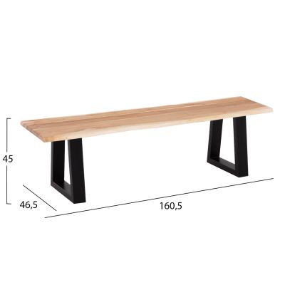 BENCH MONTANA SLIM HM8168.21 SOLID ACACIA WOOD SEAT-BLACK METAL LEGS 160,5Χ46,5Χ45Hcm.