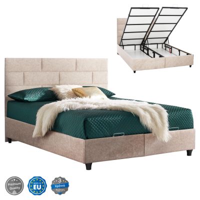 Bed HM627.22 SOLEDAD, beige nubuck-type fabric, storage space, 160x200
