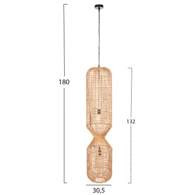 CEILING PENDANT LAMP HM4345 CYLINDRICAL-PAPER ROPE ΙΝ SAND BEIGE-2 BULBS Φ30,5x132Hcm.