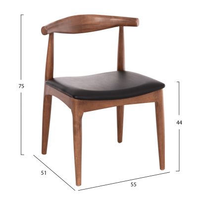 DINING CHAIR ALOR HM9947.03 RUBBERWOOD IN WALNUT COLOR-BLACK PU 55x51x75Hcm.