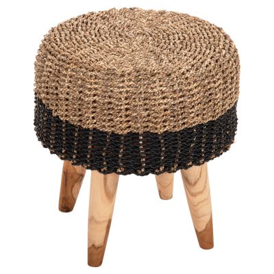 ГРЕДА ЗА ТАБУРЕТКА HM7827 ТИКОВО ДЪРВО И МОРСКА ТРЕВА В НАТУРАЛНО И ЧЕРНО Φ43x45Hcm.