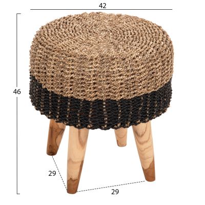 ГРЕДА ЗА ТАБУРЕТКА HM7827 ТИКОВО ДЪРВО И МОРСКА ТРЕВА В НАТУРАЛНО И ЧЕРНО Φ43x45Hcm.