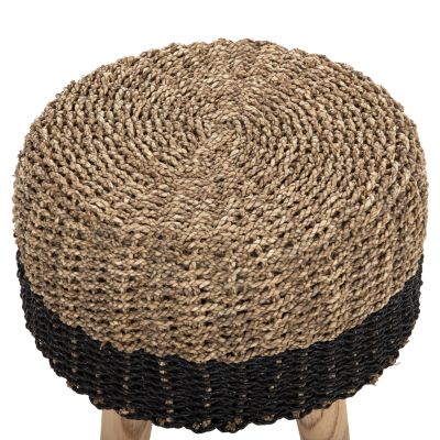 ГРЕДА ЗА ТАБУРЕТКА HM7827 ТИКОВО ДЪРВО И МОРСКА ТРЕВА В НАТУРАЛНО И ЧЕРНО Φ43x45Hcm.