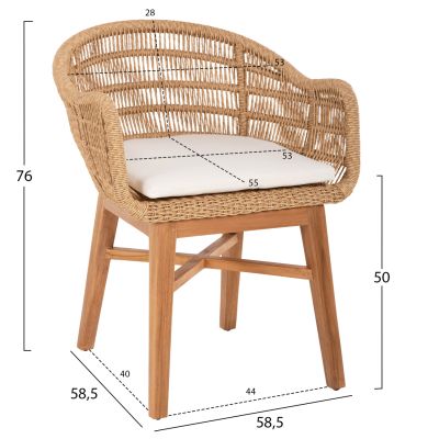 КРЕСЛО LAMORA HM9826 ТИКОВО ДЪРВО-СИНТЕТИЧНО ВЪЖЕ-ВЪЗГЛАВНИЦА 60x61x78Hcm.