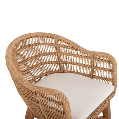 КРЕСЛО LAMORA HM9826 ТИКОВО ДЪРВО-СИНТЕТИЧНО ВЪЖЕ-ВЪЗГЛАВНИЦА 60x61x78Hcm.