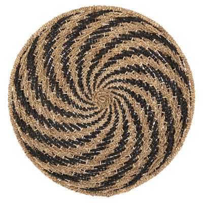 WALL DECOR ROUND HM7830.02 SPIRAL LOOK-SEAGRASS IN BLACK&NATURAL COLOR Φ61x3cm.
