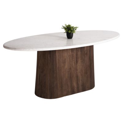 ТРАПЕЗНА МАСА ОВАЛНА PURGER HM9715 МАНГОВО ДЪРВО МАСИВ-БЯЛ МРАМОР 180x90x76Hcm.
