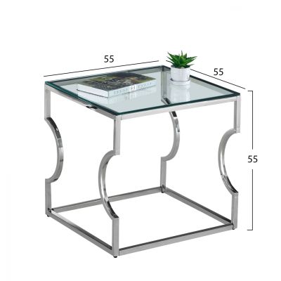 Auxiliary Table Amara HM8616.01 with glass and base chromed 55x55x55