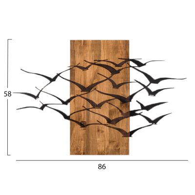 WALL DECORATION BIRDS HM4805-METAL IN BLACK-WOOD 86x3(thickness)x58Hcm.