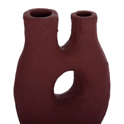 SET 2PCS DECORATIVE TABLE VASES NAMENTIS HM21143.02 TERRACOTA IN WHITE & MAROON RED