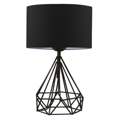 TABLE LAMP HM7605.01 BLACK METAL BODY, BLACK DRUM SHADE FABRIC