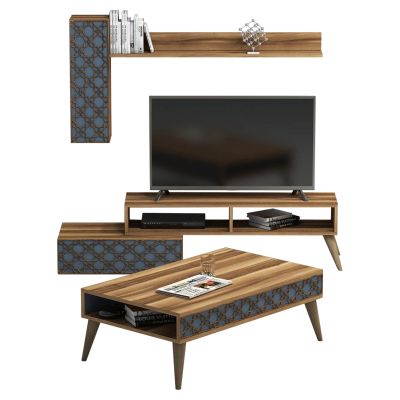 LIVING ROOM COMPOSITION HM11850.04 2PCS MELAMINE IN WALNUT-BLUE