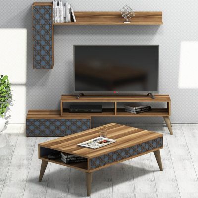 LIVING ROOM COMPOSITION HM11850.04 2PCS MELAMINE IN WALNUT-BLUE