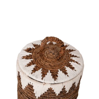 ROUND BASKETS WITH LID 3PCS HM4306 RUSH IN NATURAL-WHITE Φ42x63Hcm.