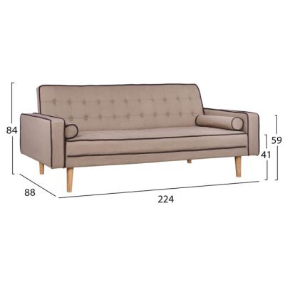 Sofa Bed with Beige Fabric and 2 Pillows HM3150.02 224x88x84 cm