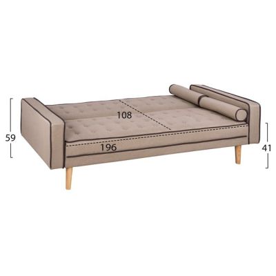 Sofa Bed with Beige Fabric and 2 Pillows HM3150.02 224x88x84 cm