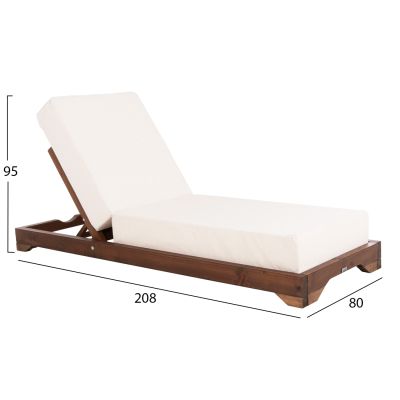 ПЛАЖЕН ШЕЗЛОНГ НИСЪК IKARIA HM10622.02 БОРОВО ДЪРВО В ЦВЯТ ОРЕХ-ЕКРЮ ТЕКСТИЛ-ВЪЗГЛАВНИЦА ДЕБЕЛИНА 20см