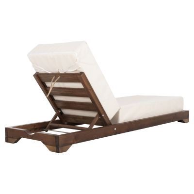 ПЛАЖЕН ШЕЗЛОНГ НИСЪК IKARIA HM10622.02 БОРОВО ДЪРВО В ЦВЯТ ОРЕХ-ЕКРЮ ТЕКСТИЛ-ВЪЗГЛАВНИЦА ДЕБЕЛИНА 20см